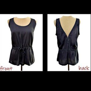 Tommy Hilfiger Women’s Sleeveless Blouse Size 12 Gray Cinch Waist Plunging Back